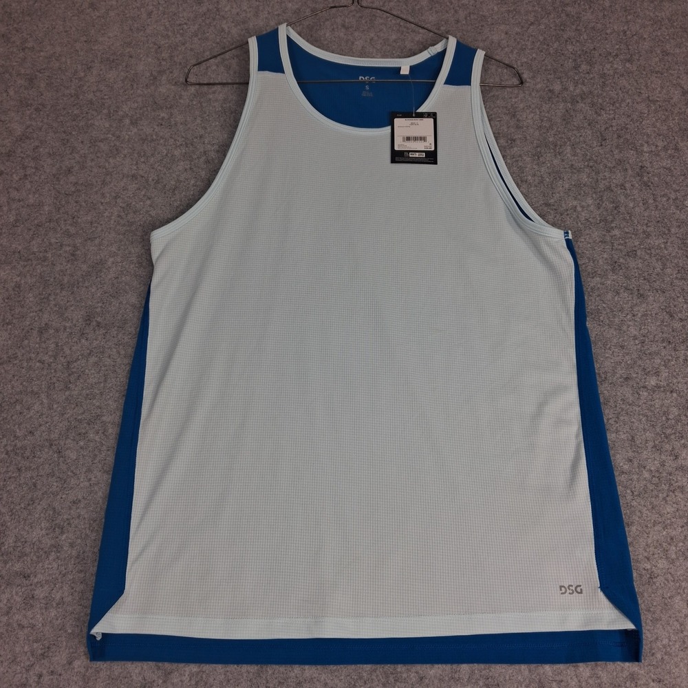DSG Blocked Run Tank Mens S Light Blue Moisture Wicking Performance Sleeveless